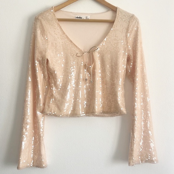 Elodie Sequin Tie Front Top Cropped Nude Tan NWOT - Picture 12 of 12